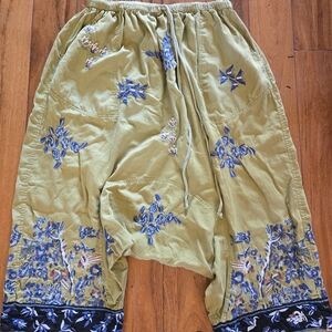 Floral Embroidered Green Harem Pants